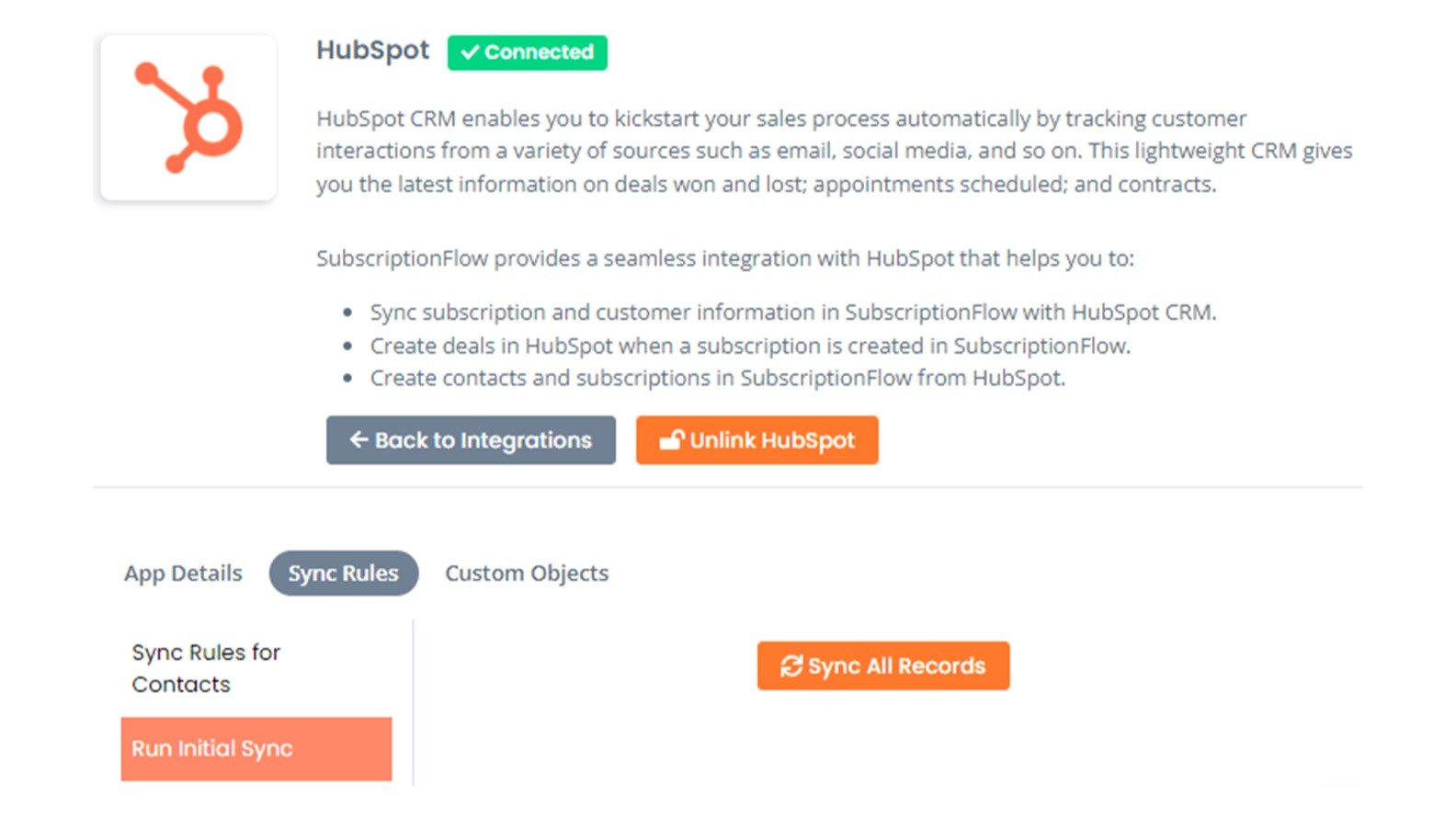 Sync Customers from SubscriptionFlow to HubSpot CRM